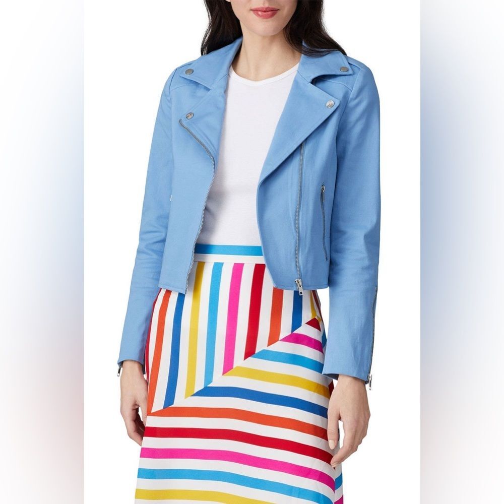 Color Me Courtney Dennis Baker Jacket Baby Blue Biker Cropped Size 6